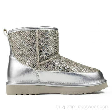 Rhinestone Sheepskin Boots ข้อเท้ารองเท้าบูท